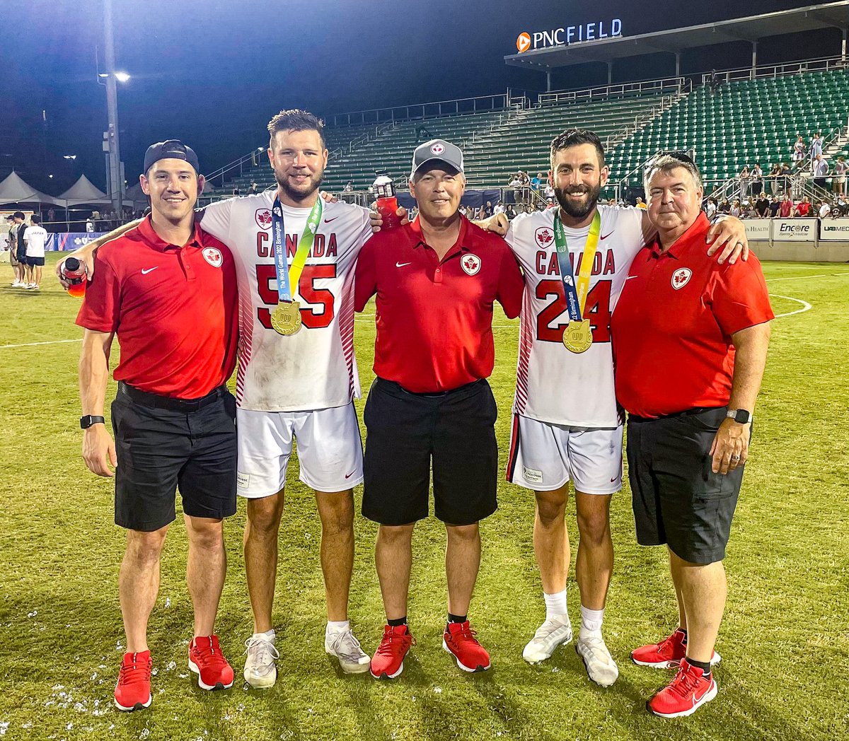Congratulations to our guys on bringing home the gold for <a href="/CanadaLacrosse/">Team Canada Lacrosse</a>! 🥇

Last night, Team Canada topped Team USA 23-9 to claim the first-ever <a href="/TWG2022/">The World Games 2022 Birmingham</a> Sixes gold medal 🇨🇦

#Swarming #LetsDance #TWG2022