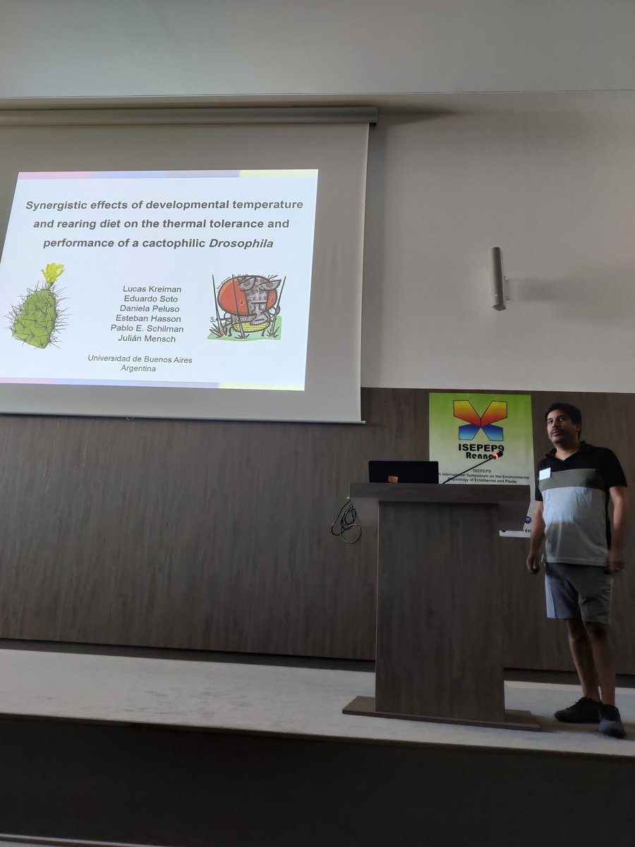 The last segment of the ISEPEP has begun with Julián Mensch <a href="/JulianMensch/">julian.mensch</a> on the synergistic effects of developmental temperature and rearing diet on the thermal tolerance and performance of a cactophilic Drosophila ! 

#ISEPEP9