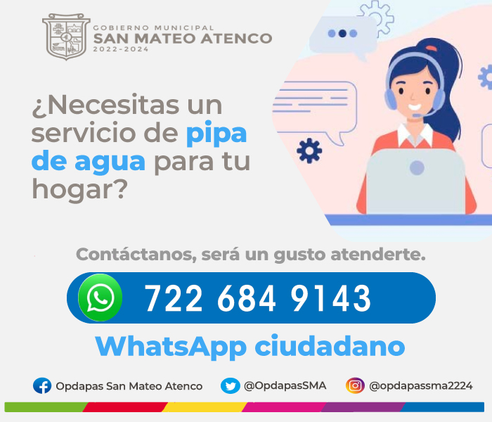 OpdapasSMA's tweet photo. #Entérate || Ahora puedes solicitar una #PipadeAgua para tu hogar a través de nuestro #WhatsAppCiudadano.
Contáctanos, será un gusto atenderte.
Por mejores servicios, #UnidosSí. https://t.co/16g8CWDOwi