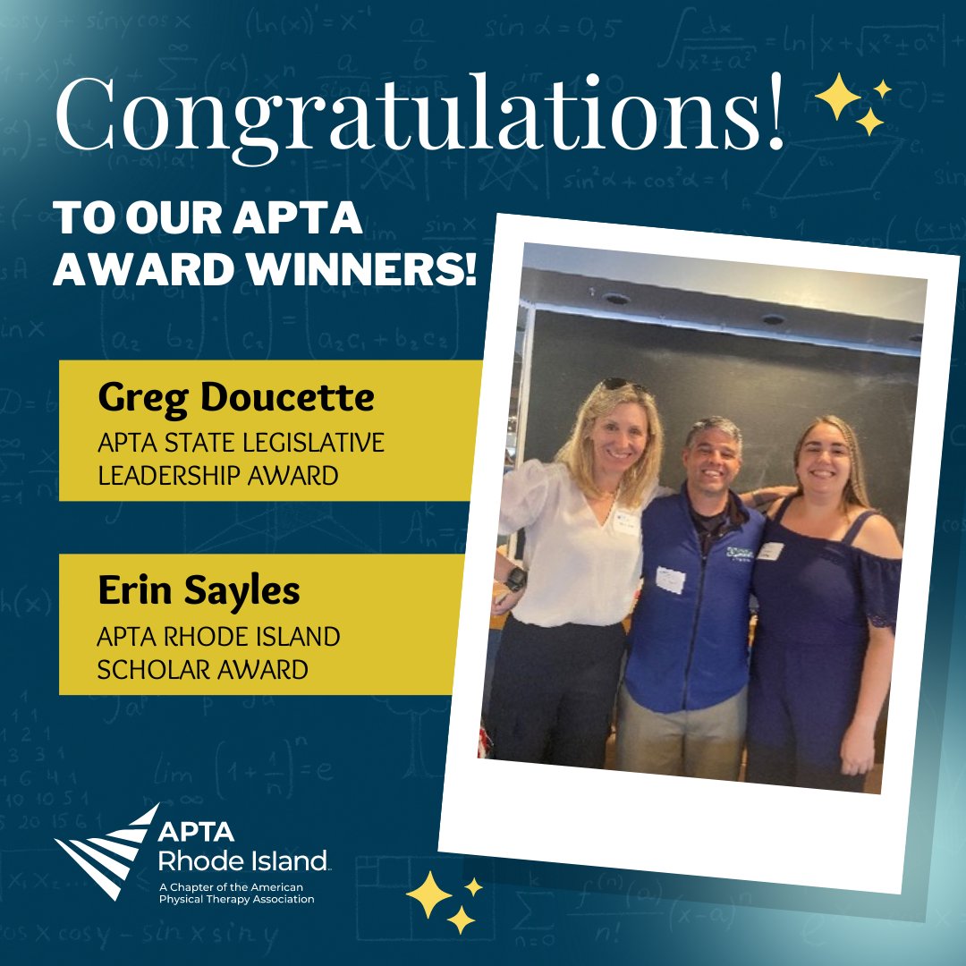Highbar (@highbarhealth) on Twitter photo 2 of our PTs received awards from the <a href="/RIAPTA1/">APTA Rhode Island</a> and we're so excited to celebrate them! 🎉
<a href="/GDRIQUPT/">Greg Doucette, MPT, OCS</a>, Clinic Director at our Warwick location won the State Legislative Leadership Award & <a href="/ErinSaylesDPT/">Erin Sayles, PT, DPT</a>, #physicaltherapist at our Pawtucket location won the RI Scholar Award! 2 of our PTs received awards from the <a href="/RIAPTA1/">APTA Rhode Island</a> and we're so excited to celebrate them! 🎉
<a href="/GDRIQUPT/">Greg Doucette, MPT, OCS</a>, Clinic Director at our Warwick location won the State Legislative Leadership Award & <a href="/ErinSaylesDPT/">Erin Sayles, PT, DPT</a>, #physicaltherapist at our Pawtucket location won the RI Scholar Award!
