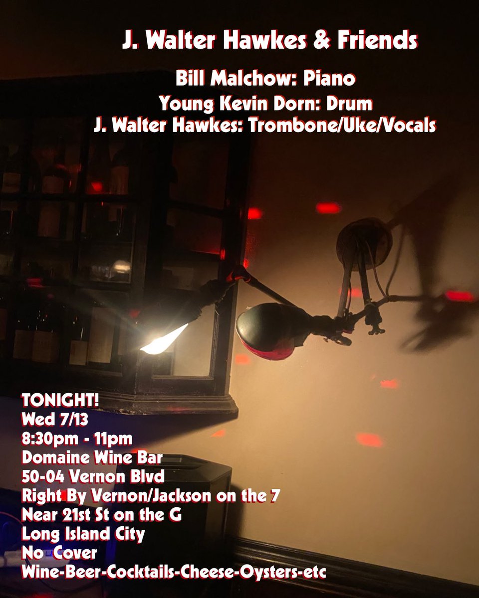 Blatboy's tweet photo. Playing #trombone and #ukulele tonight with
@BillMalchow on #piano and young Kevin Dorn
on #snaredrum from 8:30-11 for you and your #wine, #cheese, and #oysters at Domaine Bar a Vin (50-04 Vernon Blvd in #longislandcity) #notelevision https://t.co/pOjkYVtxtS