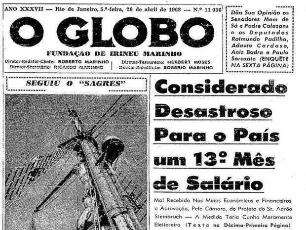 historia_pensar's tweet photo. Há 60 anos, em 13 de julho de 1962, o presidente João Goulart sancionava a Lei 4.090, instituindo o 13º salário. O abono natalício era uma reinvindicação da classe trabalhadora desde a década de 20.

Essa foi a reação da imprensa: https://t.co/FA8c7wGw8S