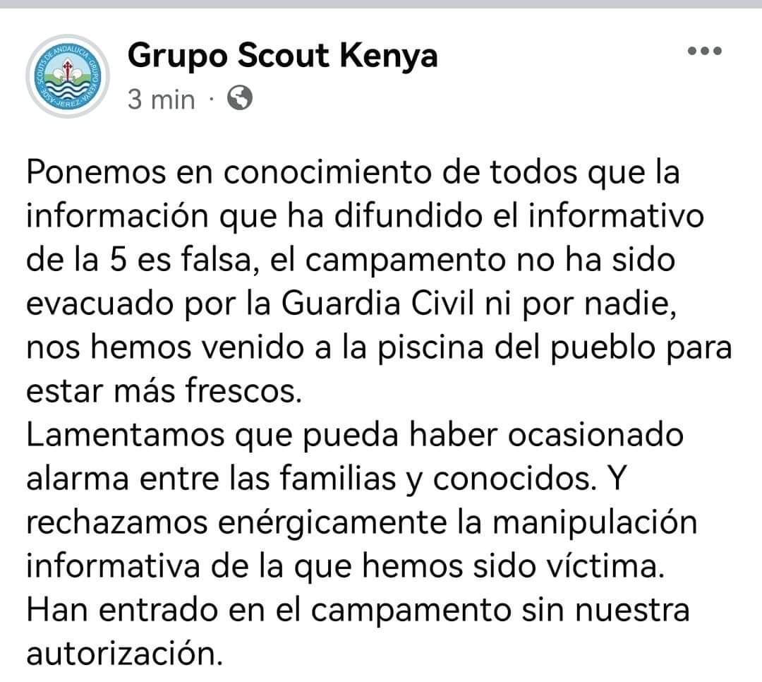 📺 Grupo Scouts desmiente la manipulación informativa de Informativos Telecinco respecto a una supuesta evacuación del campamento de la Dehesa de #Candelario, el cual no está afectado por el #IFCandelario, sino que están en la piscina municipal.