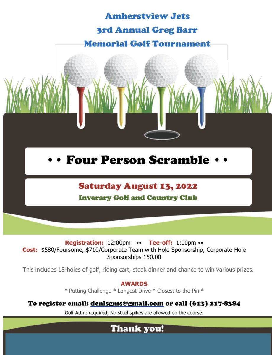 Exactly one month until the 3rd Annual Greg Barr Memorial Golf Tournament! 

Get your foursomes in now so you don’t miss out on this amazing day of fun! Registration forms available on our website and you can contact Denis with any questions at denisgms@gmail.com