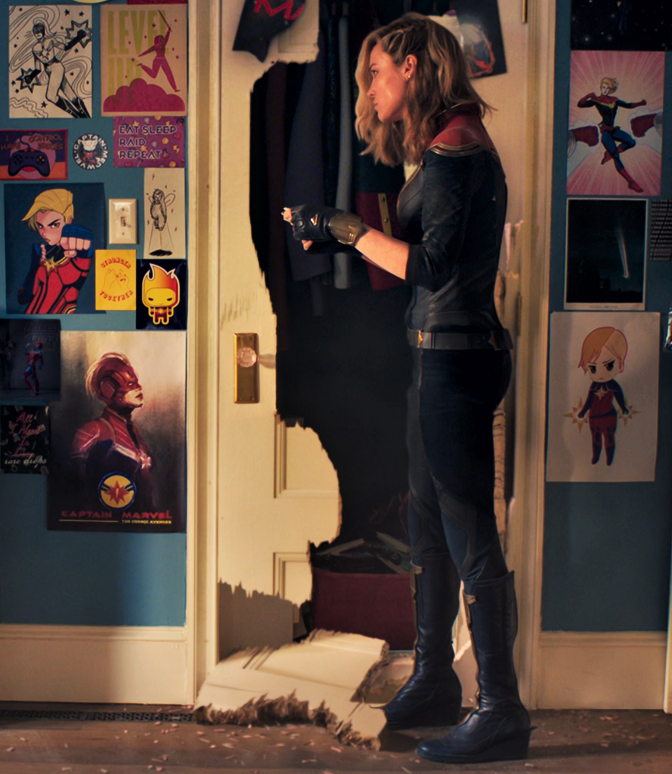 LukaNieto's tweet photo. #CaptainMarvel's best live-action look yet. Carol's hair's on point at last (took a few tries!), and the new costume is sleeker, more form-fitting, more like a motorcycle suit than a suit of armor. Love it! I hope this is her look in #TheMarvels. #MsMarvels #MsMarvelSpoilers https://t.co/8OEdjVfsqh
