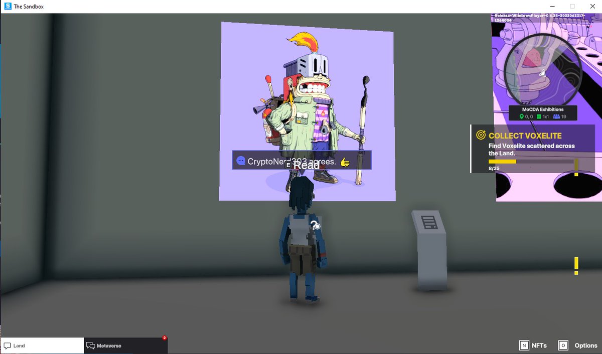 cryptonerd303's tweet photo. @TheSandboxGame @MOCDA_ I just participated in the #TheSandbox weekly contest for a chance to win 200 mSAND! Here is my favorite piece from the ‘Impossible Worlds’ exhibition, check out my screenshot below!
👇 https://t.co/Jbe7CcQdIT
