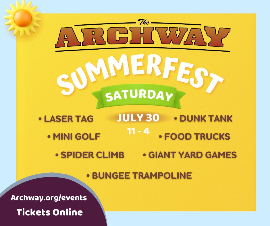 KearneyArchway's tweet photo. So much is happening during Summerfest on Saturday July 30 at the Archway! Get your tickets today at https://t.co/BP7zUNT3k0! #kearneyarchway #summerfest #familyevent https://t.co/nr1RF7VexX