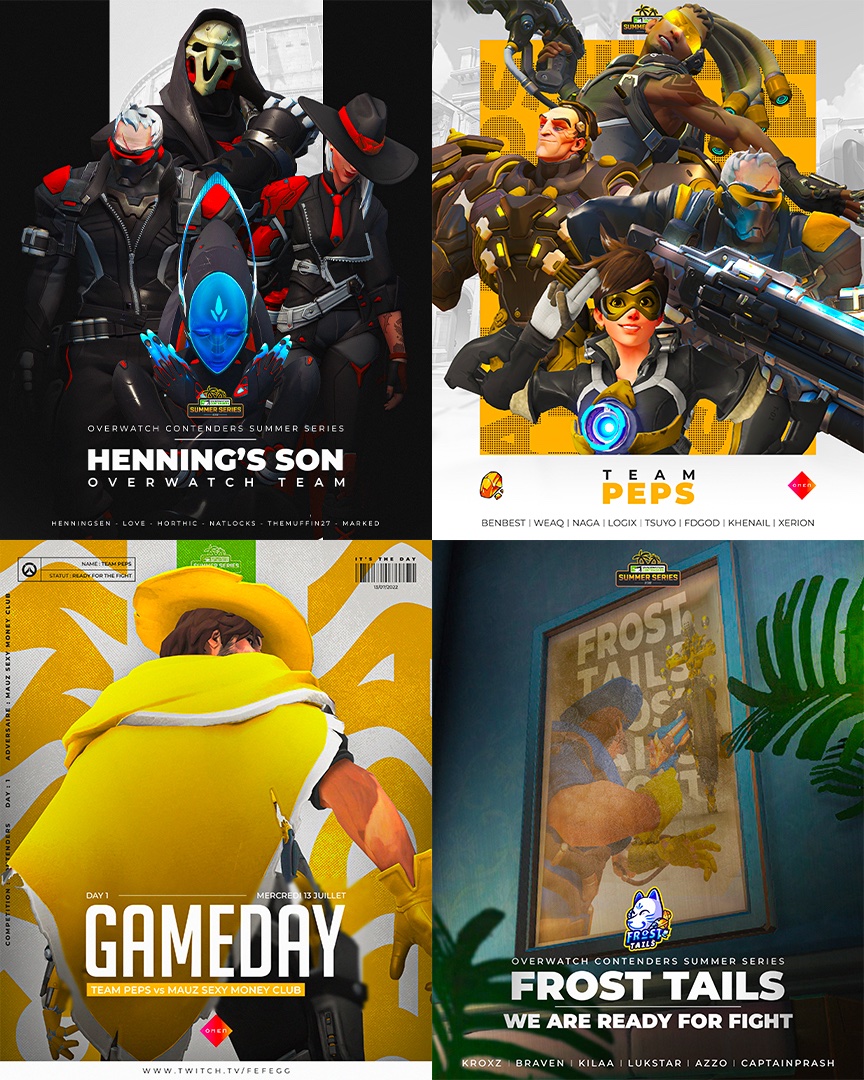 🎨 Happy that I was able to work with some teams for the Overwatch Contenders Summer Series A-Sides ! 

Thanks to <a href="/TeamPepsMAX/">TEAM PEPS</a>, <a href="/FTe_Sport/">Frost Tails eSport</a> and <a href="/Hennings_son/">Henning's Son</a> for their trust 🙏🔥.