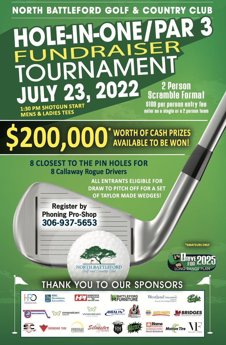 Don't miss out on this incredible fundraiser tournament coming up soon! Give us a shout to register! ⛳️ 

#NorthBattleford #Golf #Saskatchewan