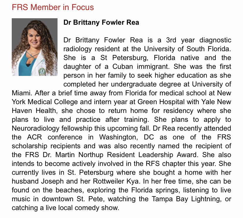 USF Radiology - Residency & Fellowship (@usfradiology) on Twitter photo This weeks FRS Member in Focus was our own Dr. Fowler Rea👏 Keep up the great work! <a href="/floridarad/">Florida Radiological Society</a> #scholarlyactivity #RadResident #WomeninRadiology #USFHealth This weeks FRS Member in Focus was our own Dr. Fowler Rea👏 Keep up the great work! <a href="/floridarad/">Florida Radiological Society</a> #scholarlyactivity #RadResident #WomeninRadiology #USFHealth