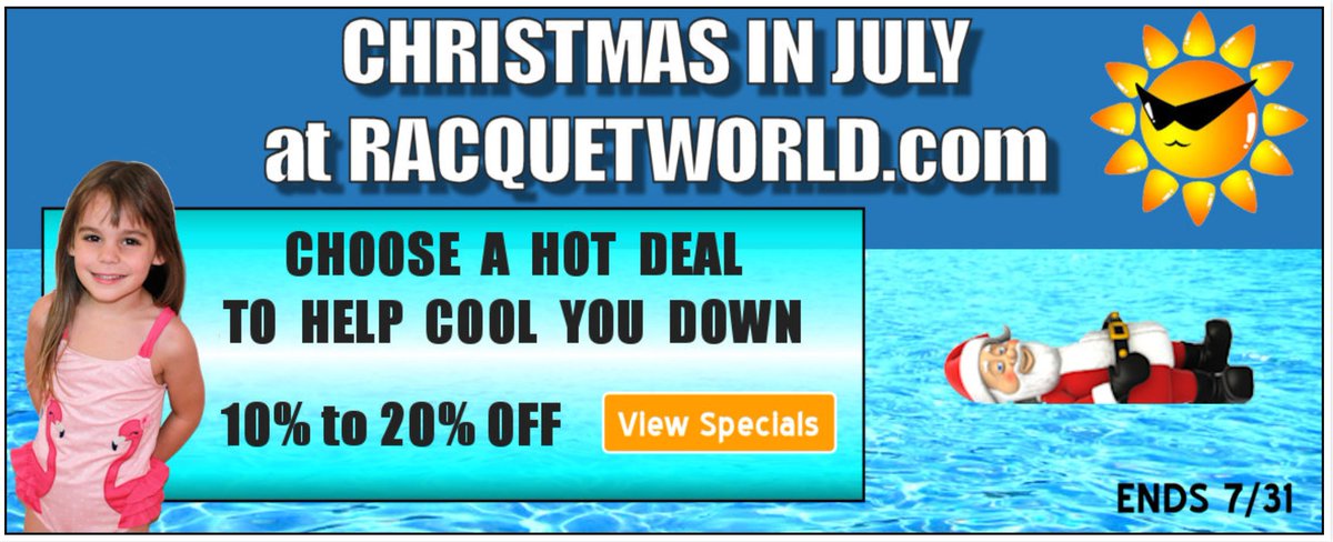 RacquetWorld's tweet photo. Our Annual Christmas in July Sale Starts NOW! And yes, we said Christmas! 🎄🎅🏻

→ https://t.co/Y1zFFfuiNp https://t.co/XuwBSk6LYT