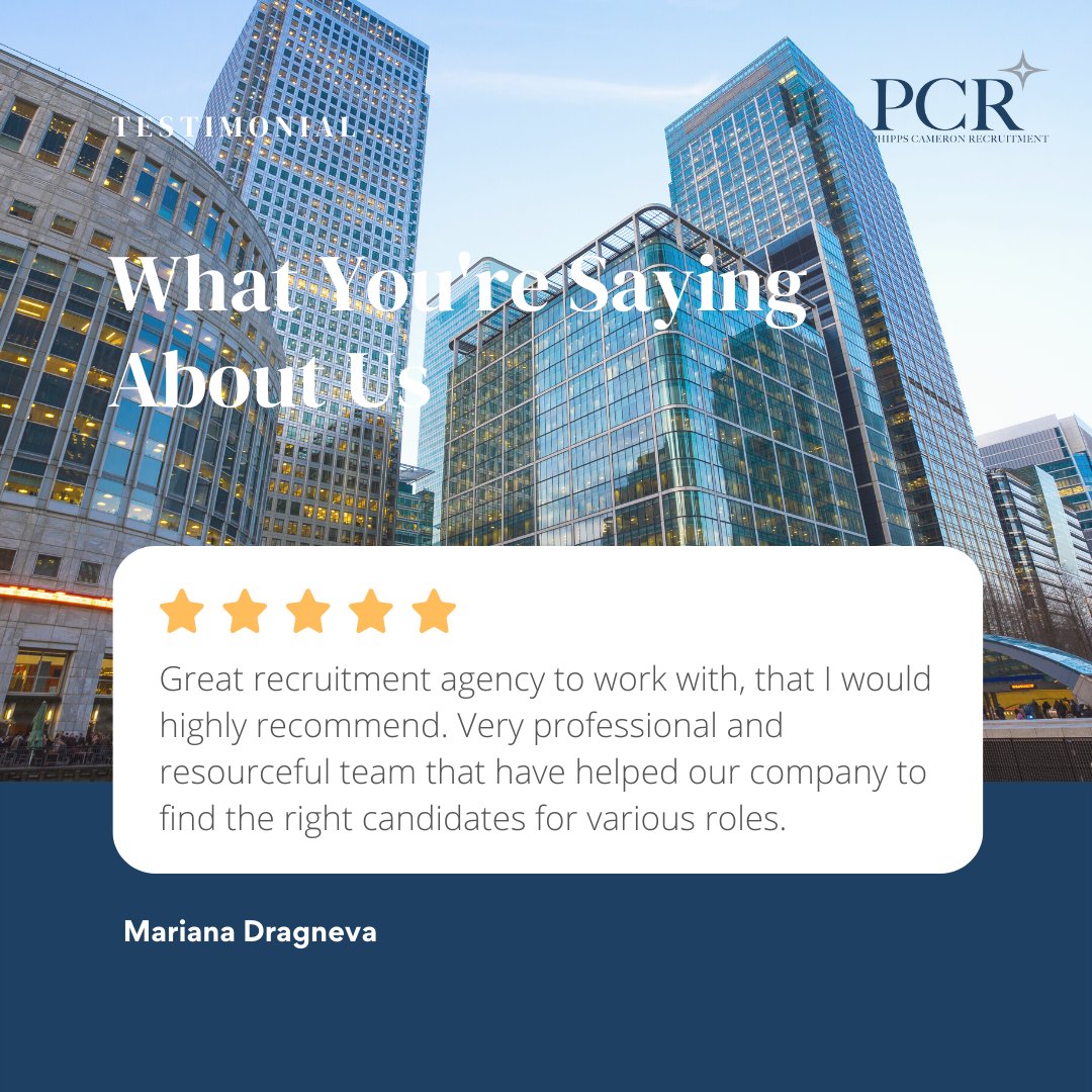 PCRecruit's tweet photo. We love hearing how we've helped our clients and candidates to hire the best people. Many thanks to Mariana Dragneva for leaving this review.
 
Find out how we can help with your recruitment needs visit: https://t.co/xFUohGORAJ 
 
#Recruitment #Testimonial #MandARecruitment https://t.co/KoVhAPH1hY