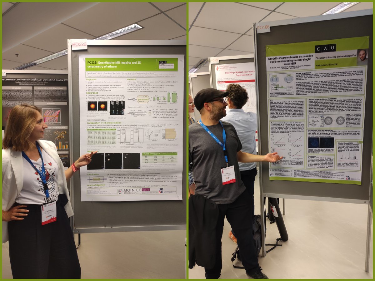 theMOINCC's tweet photo. Dr. Mariia Anikeeva and Dr. Philip Saul admiring their posters at @euromar2022 in #Utrecht 🇳🇱. Happy to meet in person and discuss our results on #gasflow #MRI of #packedbed and #dendritic #macromolecules using singlet state #NMR 😀
@theMOINCC @kieluni @UKSH_KI_HL https://t.co/RjZwz1baX1