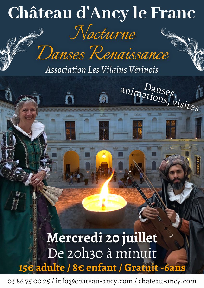 #Nocturne le mercredi 20 juillet au Château ! Des #danses, #histoires, #visites et autres #animations vous attendent !

#visite #visit #night #nuit #soirée #sortir #bourgogne #patrimoine #renaissance #chateau