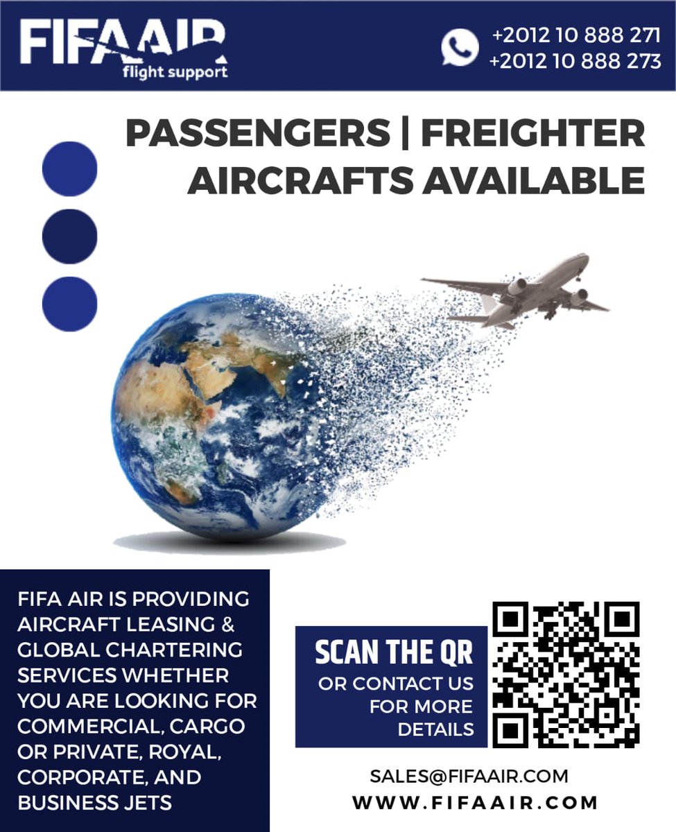 fifaair's tweet photo. FIFA AIR is providing aircraft leasing &amp; global chartering services whether you are looking for commercial, cargo or private, royal, corporate, and business jets 

For more info visit or website
https://t.co/xkWtUHpm0D https://t.co/bjzNZXkgKr