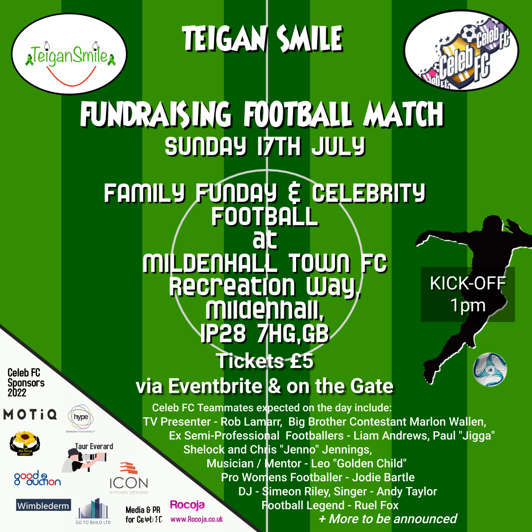 Its running up on us fast! #MildenhallTownFC this Sunday for #TeiganSmile - #CharityFootball - #BETHERE @MildenhallTown @RocojaLimited @Marlon_Wallen @Leo_GoldenChild  @RobLamarr @ruelfox5