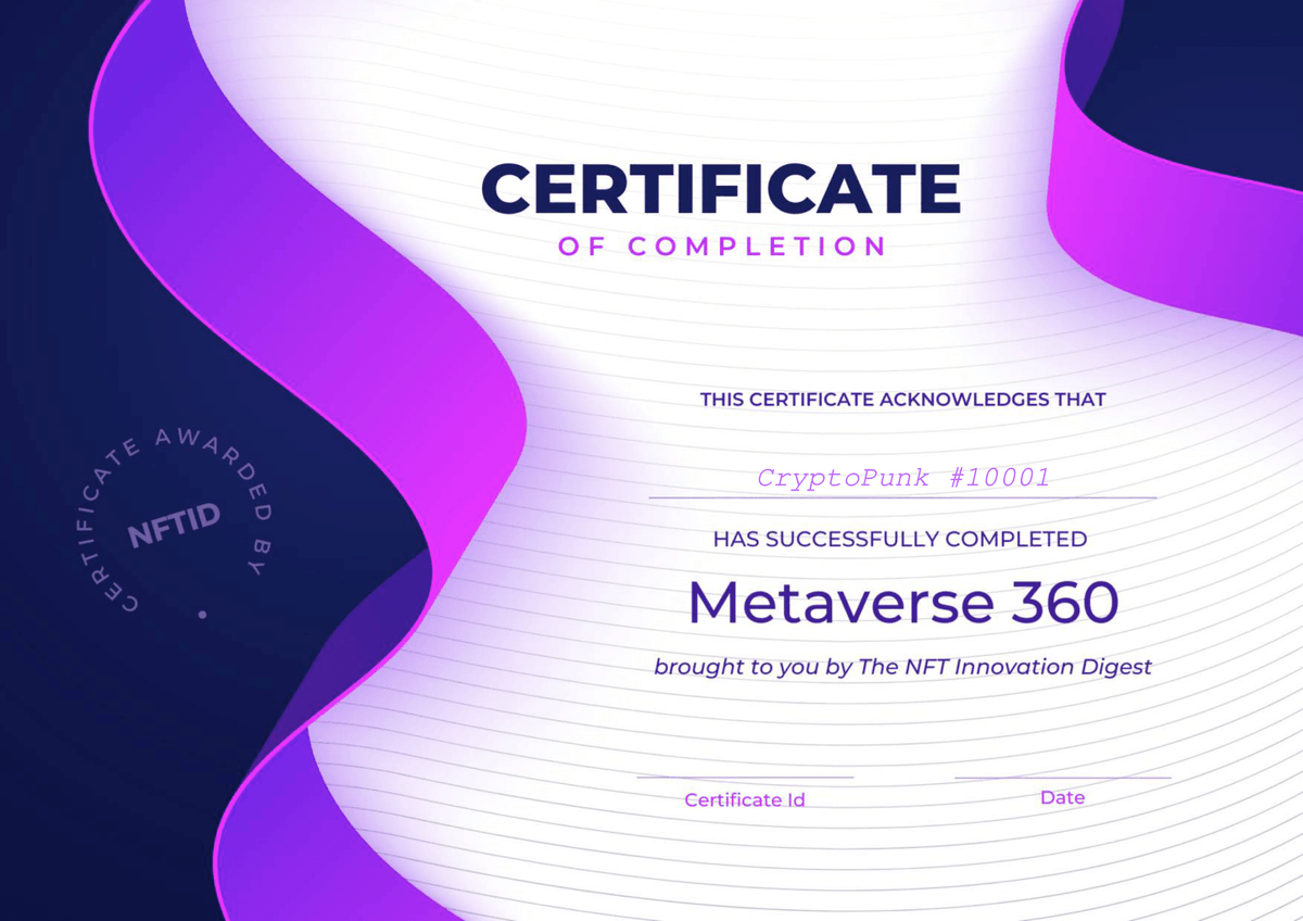 How does it work? 10 video lectures, each dedicated to a different topic with a recommended reading list curated by our team. Successfully complete the multiple-choice quiz at the end of every lesson to pass the course and receive your official Metaverse 360 certification! 🧑‍🎓
