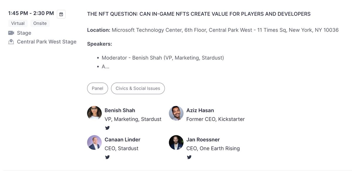 Jan Roessner (@janroessner) on Twitter photo Excited and honored to share a stage today with <a href="/CanaanLinder/">Canaan Linder</a> and #AzizHasan to talk about the value of in-game NFTs for gamers and developers during the <a href="/G4C/">Games for Change</a> Festival ‘22 in New York moderated by <a href="/benishshah/">Benish (bee•nish) Shah</a>. #G4C2022 Excited and honored to share a stage today with <a href="/CanaanLinder/">Canaan Linder</a> and #AzizHasan to talk about the value of in-game NFTs for gamers and developers during the <a href="/G4C/">Games for Change</a> Festival ‘22 in New York moderated by <a href="/benishshah/">Benish (bee•nish) Shah</a>. #G4C2022