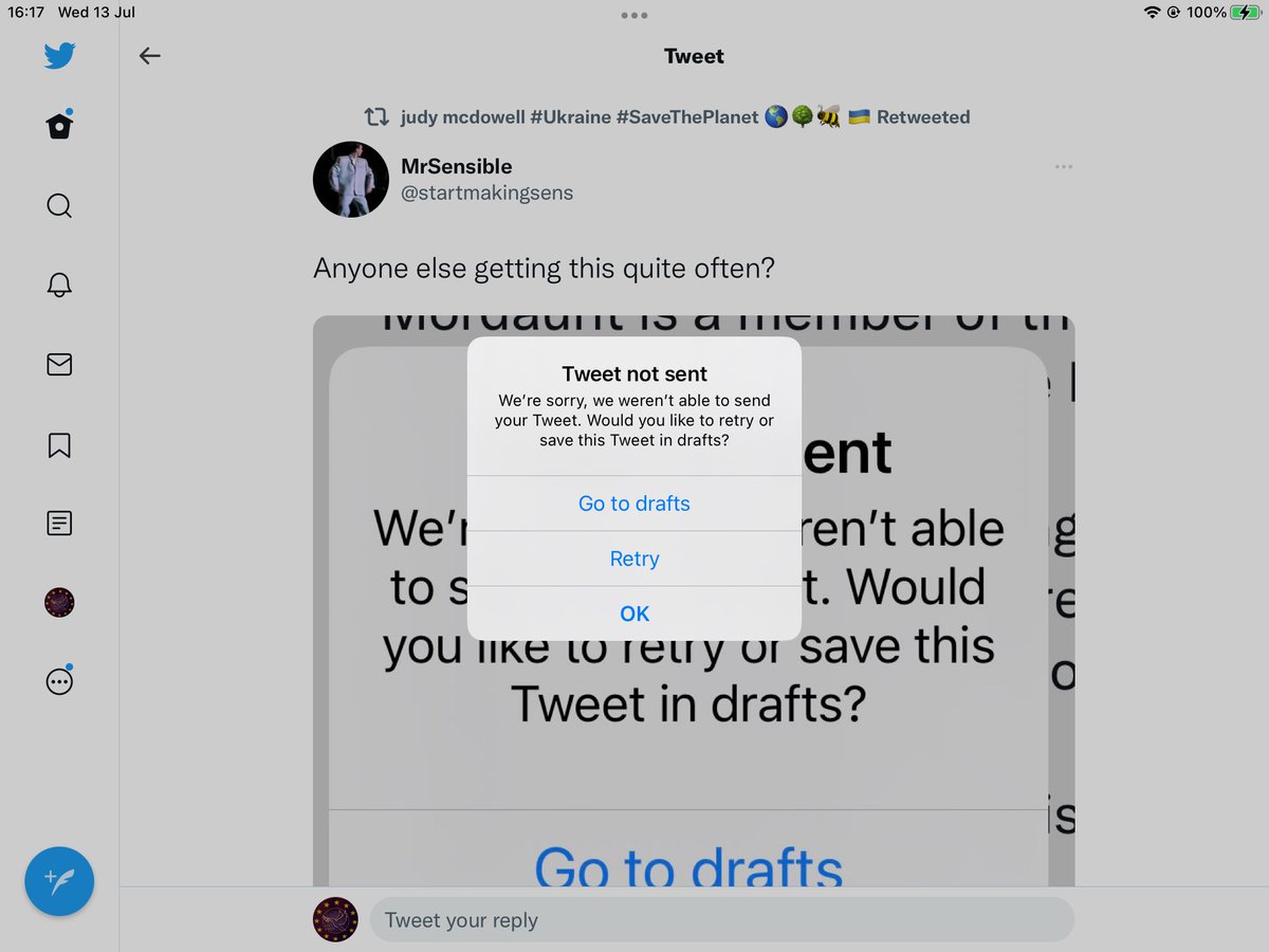 caitiho's tweet image. Someone asked if they were frequently getting a ‘tweet not sent’ response when they’d replied (tried to) to various posts of late…..
“Yes!”, I replied. (tried to 🤷🏼‍♀️)
#ironic
#TweetNotSent
What’s happening?