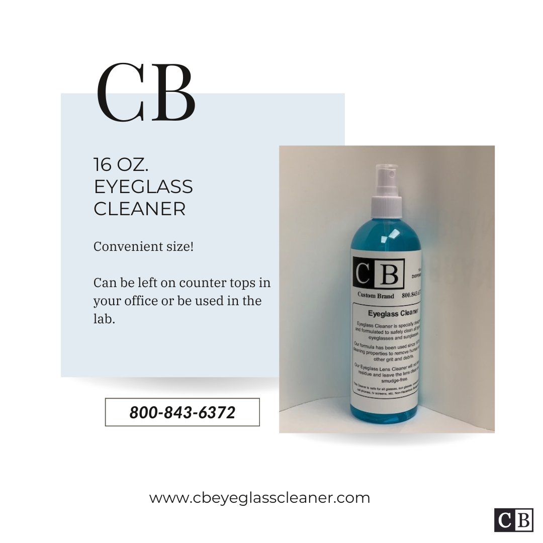 CBcleaner's tweet photo. Attention Optometrists and Opticians! We offer our eyeglass cleaner in a 16 oz. spray bottle for you to keep around the office or lab! Call to order yours today!

#optometrist #optician #optical #opticianlife #eyehealth #opticalsupplies #supplier #wholesale #eyeexam https://t.co/EYMh9POvek