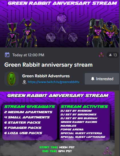GreenRabbitGame's tweet photo. We've done it! #GreenRabbit is 1-Year Old today!🎂
We have come a long way &amp; we appreciate all the support to bring us to this day. We've got a special 6-hr stream at 12pm PST today. 

We've dropped a BIG announcement in Discord: https://t.co/xZmfPx9pno

#WAXP #NFTgame #NFTs #LFG https://t.co/SCFVfyhM17