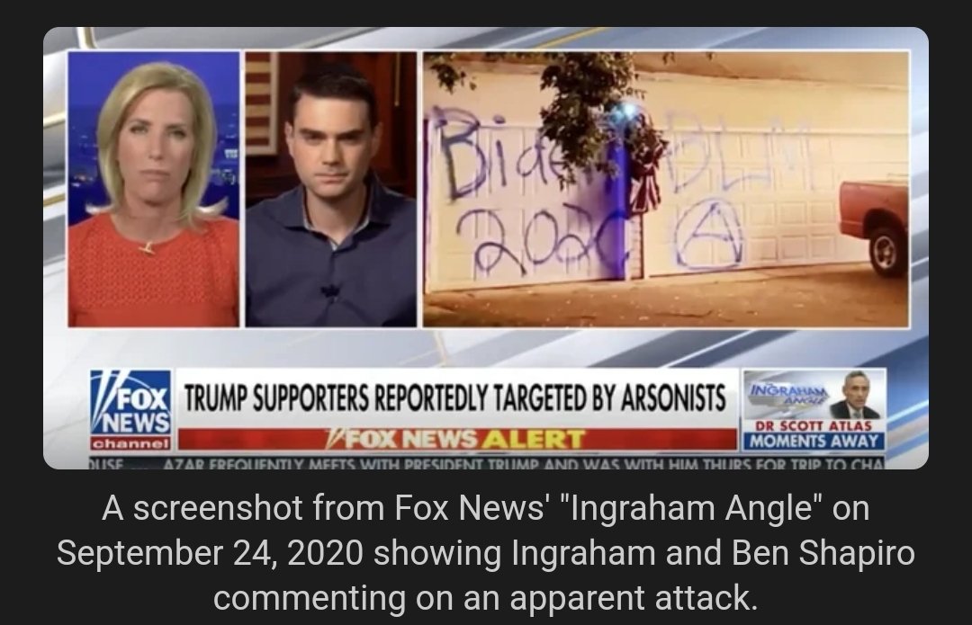 MattMorgan23's tweet photo. #ShockerNOT
Prosecutors say a #Trumpiot who got widespread sympathy, and Gofundme money, after his garage was burned and defaced with 'Biden 2020', BLM, Antifa graffiti, did it ALL himself.
Of course #RadicalRight Laura Ingraham & Ben Shapiro feel for it hook, line and sinker. https://t.co/1yIhRYj9Pb