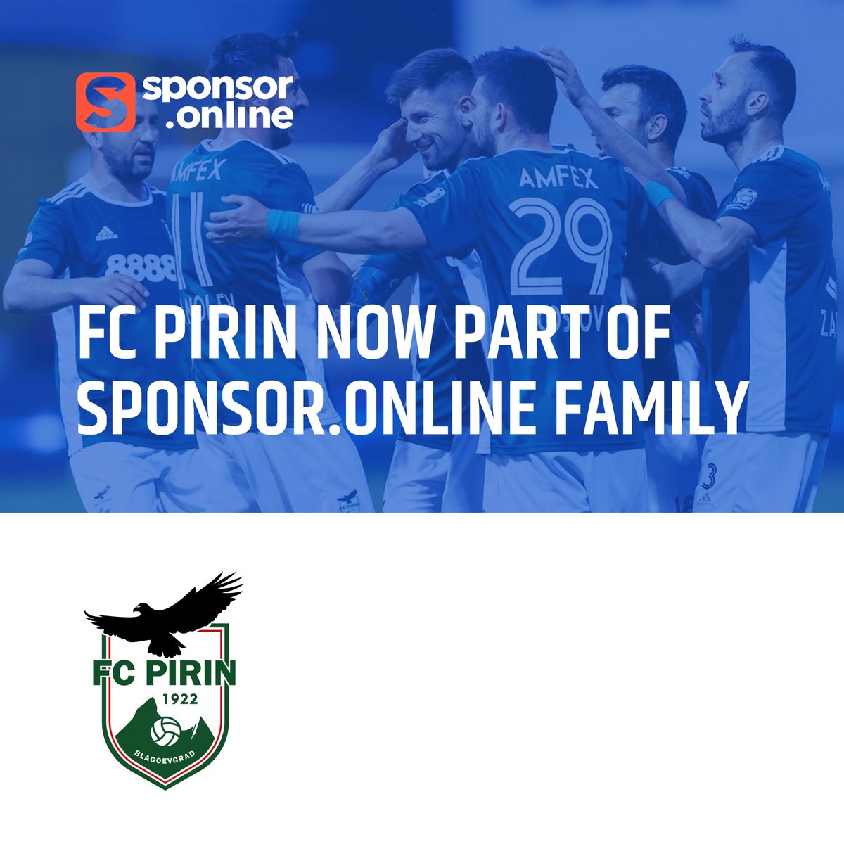 SponsorOnline's tweet photo. Family of https://t.co/osyDkCrARe continues to grow! 
 
We are pleased to announce the addition of @FkPirin  from Bulgaria to our digital marketplace.⚽🇧🇬

👉 https://t.co/osyDkCrARe's network of brands can now access @FkPirin's sponsorship offers.

#FCPirin #SponsorOnline https://t.co/mVLzKuXKFX