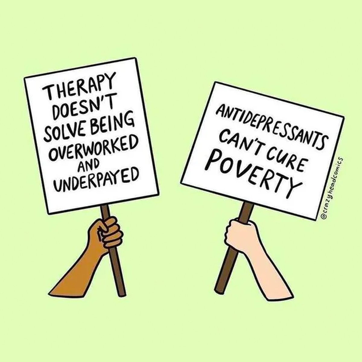 Aggressive reminder: Your physical &amp; mental health is far more important than the productivity of your job. 

#UnionStrong #RaiseTheWage <a href="/crazyheadcomics/">matilda</a>