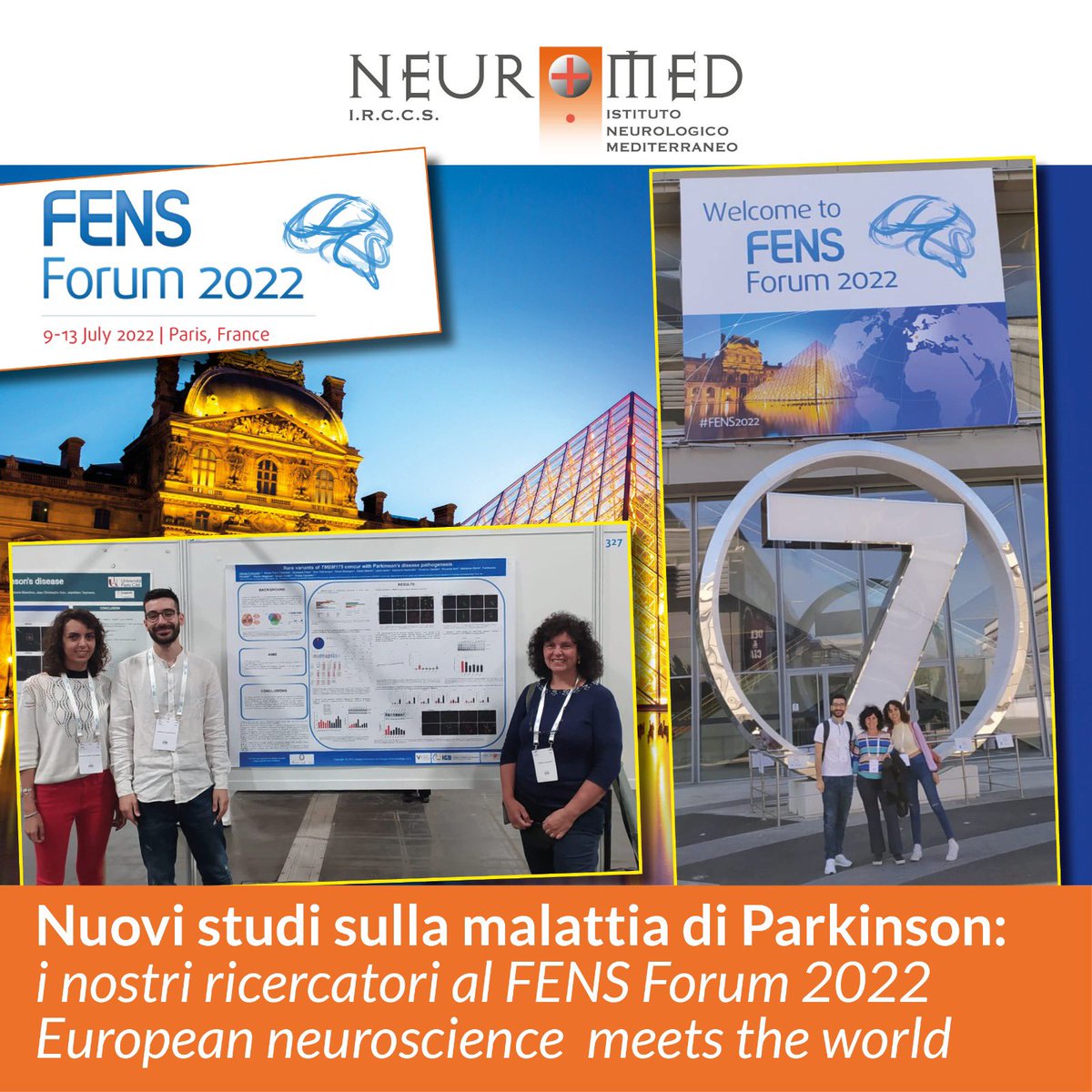 NeuromedIRCCS's tweet photo. I ricercatori del Neuromed del lab IGB/CNR diretto da Teresa Esposito hanno presentato al FENS Forum 2022 un lavoro scientifico relativo ai nuovi studi sulla Malattia di #Parkinson. I nostri hanno spiegato il ruolo delle varianti geniche di un canale del lisosoma 
#ricerca https://t.co/RyIcgXGBvC