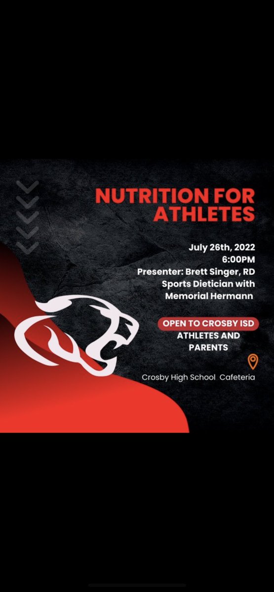 Crosby_CougarFB's tweet photo. Crosby Athletes, come learn how to properly fuel your body https://t.co/vWyiJPFaY9