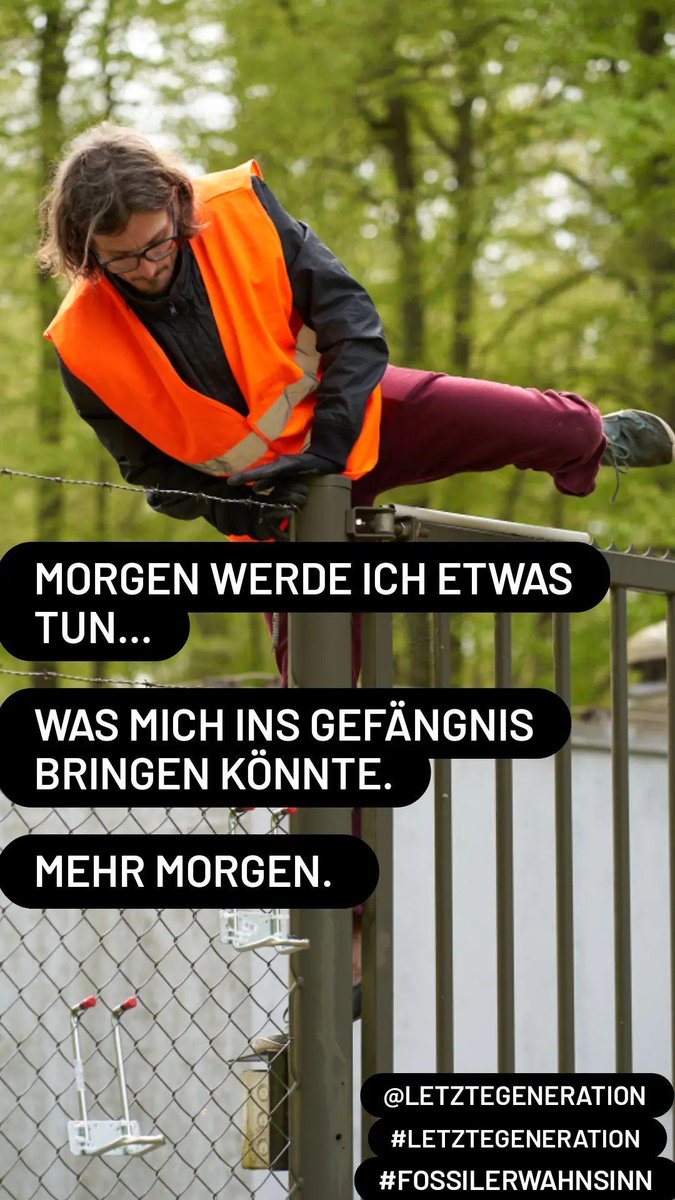 Morgen werde ich etwas tun, was mich ins Gefängnis bringen könnte.
Mehr morgen.
<a href="/AufstandLastGen/">Letzte Generation</a> #LetzteGeneration