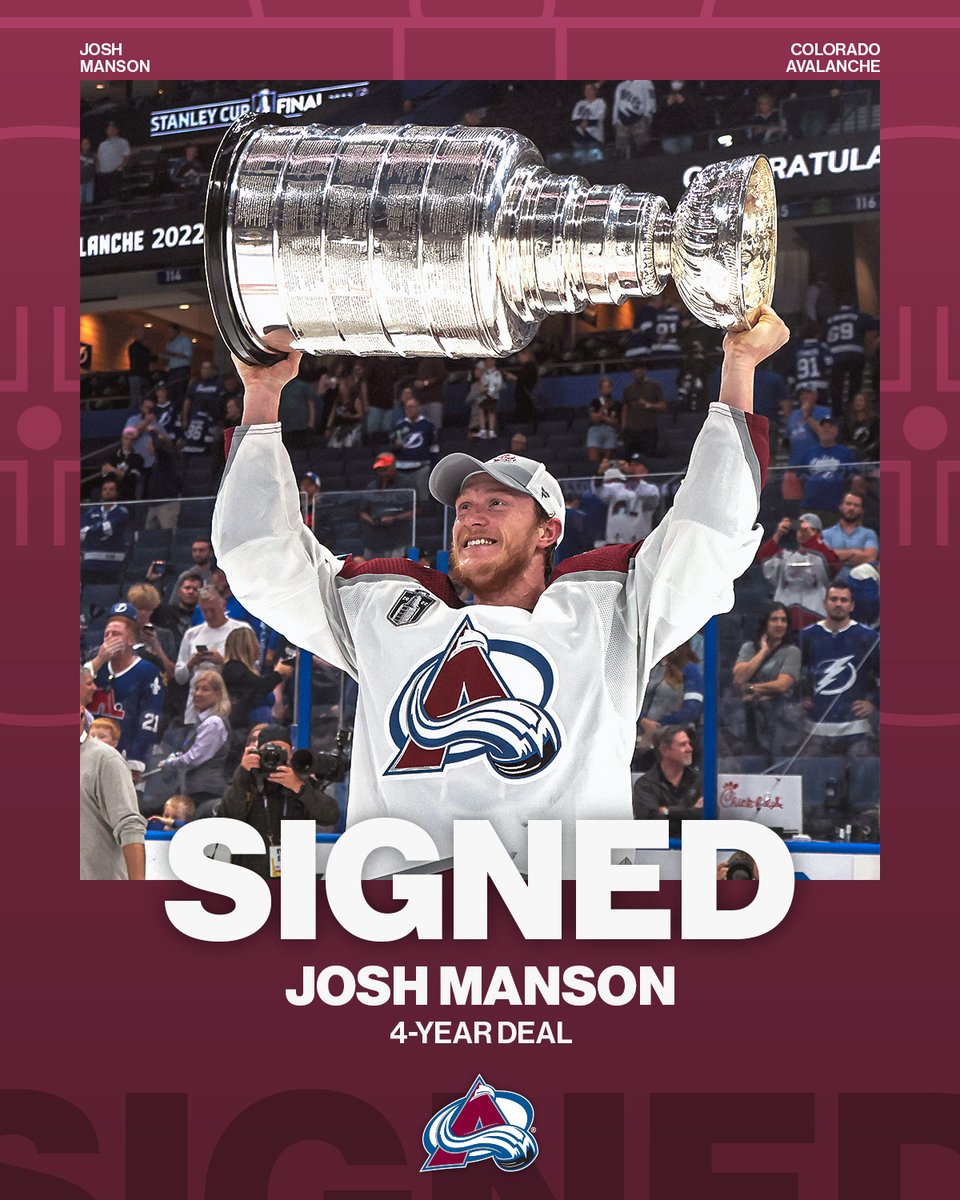 NHL's tweet photo. 📍 Denver, Colorado 

@joshmanson42 is staying with the @Avalanche! 🏆 #NHLFreeAgency https://t.co/xGHwSG0ovL