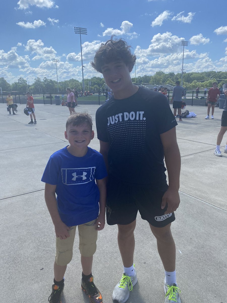 Relationships, mentoring and then friendships.  High School players working with youth players!  This is how you build a Community program!  #footballtown.