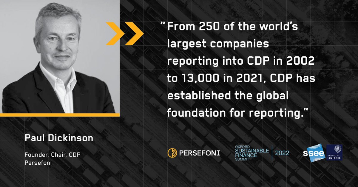 Persefoni's tweet image. To understand how we can best develop standards for sustainability-related reporting ahead of #OSFS2022, we went straight to the source and spoke with Founder Chair of @CDP Paul Dickinson. Read his full explanation on our LinkedIn: bit.ly/3P79dUx @TheSmithSchool