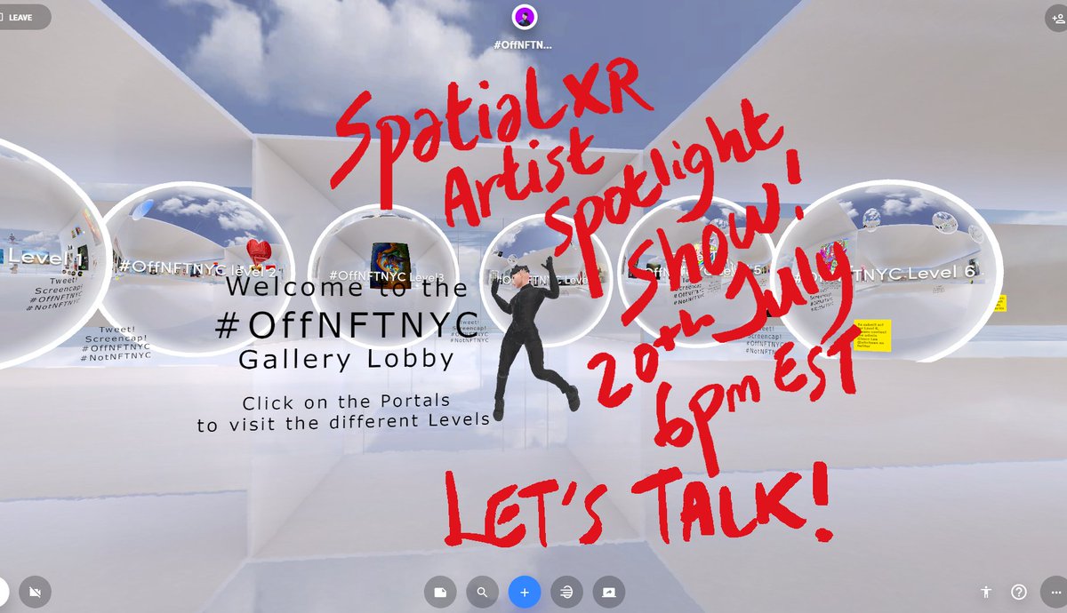 Ladies and gents:

We are doing a <a href="/spatialxr/">❗DO NOT USE❗ Now @Spatial_io 🎉</a> artist spotlight twitter space show this coming 20th 6pm EST. 
Who wants to talk about their art on display at #OffNFTNYC (and more)? 
Reply here. And for goodness sake tell your friends your relatives your pets about it.