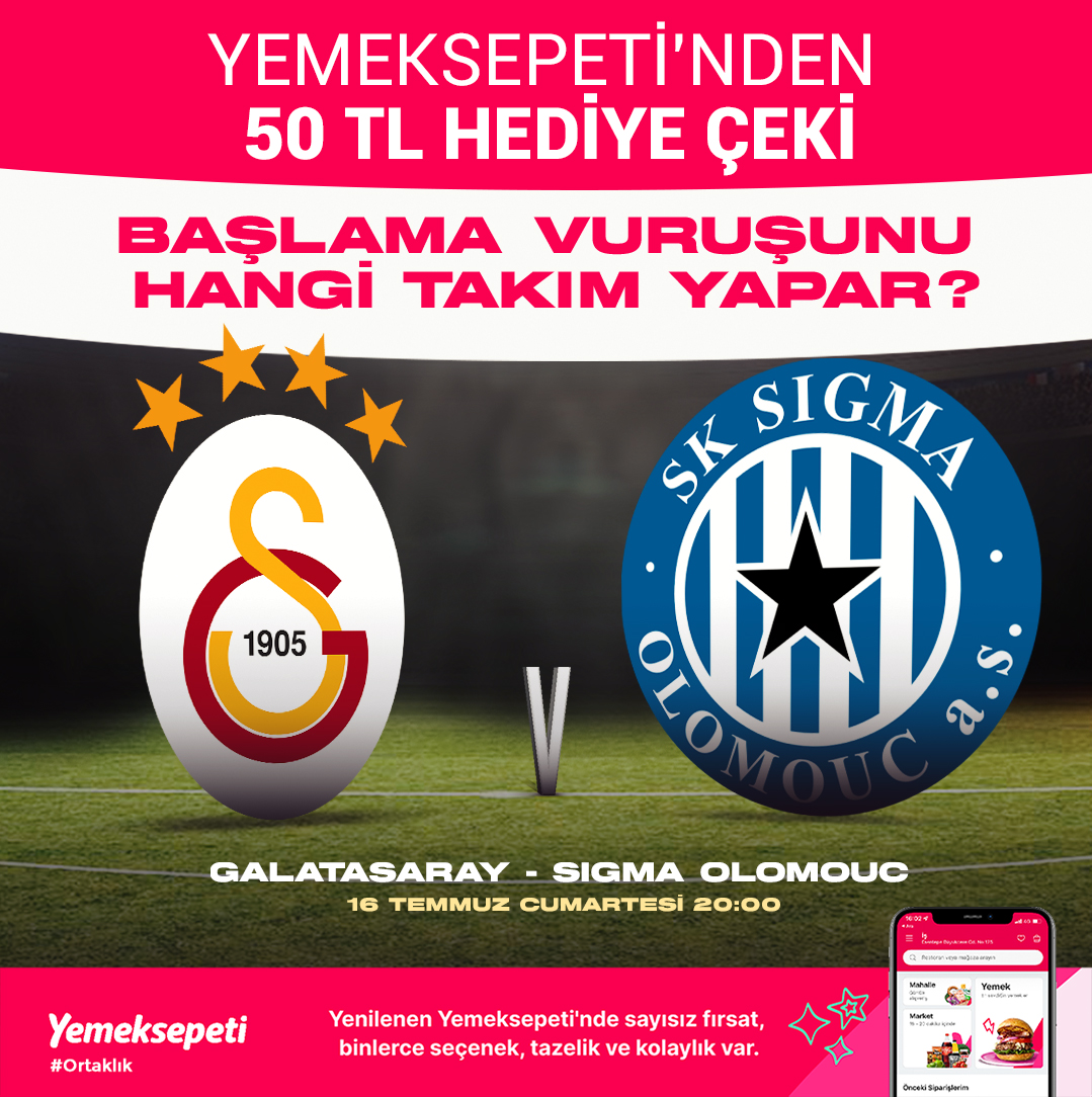 🥳 ÇEKİLİŞ ZAMANI

⚽️ Galatasaray - Sigma Olomouc maçında başlama vuruşunu hangi takım yapar?

👉 Doğru cevabı veren 3 kişiye <a href="/yemeksepeti/">Yemeksepeti</a>'nden 50 TL'lik hediye çeki.

📌 KATILIM KOŞULLARI
👉 Bu tweet'i RT yapmak
👉 Yorum yapmak
👉 <a href="/yemeksepeti/">Yemeksepeti</a> Twitter hesabını takip etmek.