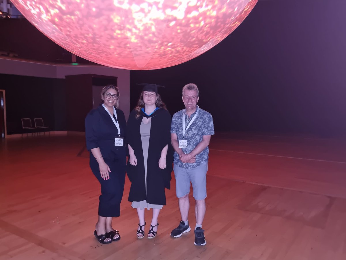 RoyalAstroSoc's tweet photo. Our Communications Assistant @cait_cullen celebrated her graduation yesterday (between working on press releases and waiting for JWST images!) - here we are with the SUN exhibition at @warwickarts.

Congratulations Cait, and everyone else graduating this week! 👏🎓💫 https://t.co/rsEvPPRLIY