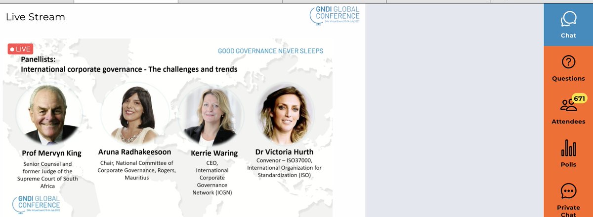 christinayiotis's tweet photo. #GNDIConference “#International #CorporateGovernance --The #Challenges & #Trends” @The_IoD Dr. Suzy Walton @GoGovern Professor Mervyn E. King Aruna Radhakeesoon @ICGNCorpGov Kerrie Waring @isostandards @DrVictoriaHurth #goodgovernanceneversleeps #Sustainability #ESG #Materiality https://t.co/ggkKuM9OfS