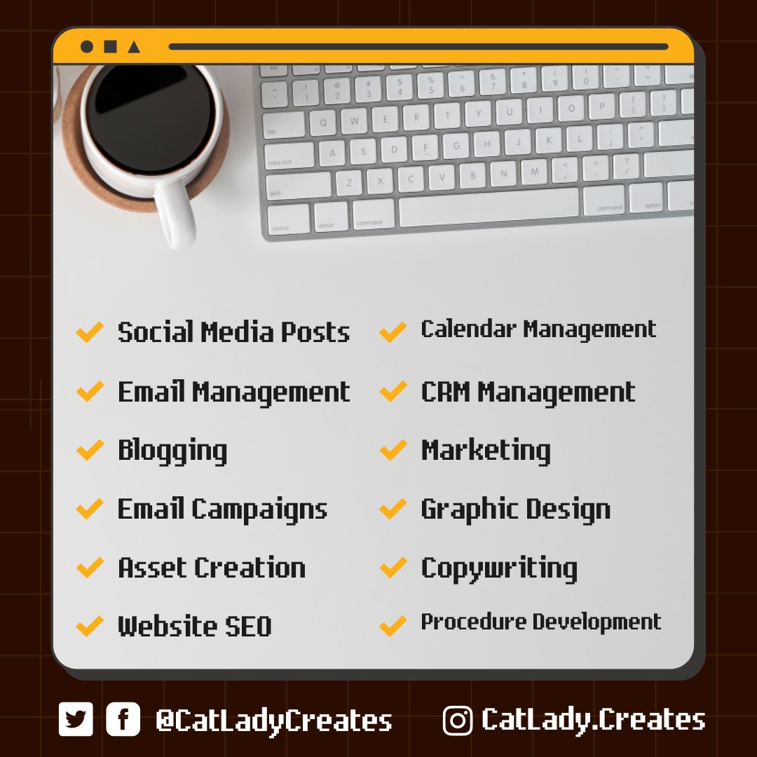CatLadyCreates's tweet photo. Curious what a virtual assistant can do for you? Here are some of the jobs I do on the regular.
#virtualassistant #virtualassistants #virtualassistantlife #VAlife #virtualassistantCanada #grateful #featured #marketingva #socialmediava #marketing #digitalmarketging #socialmedia https://t.co/N6af4NkbCl