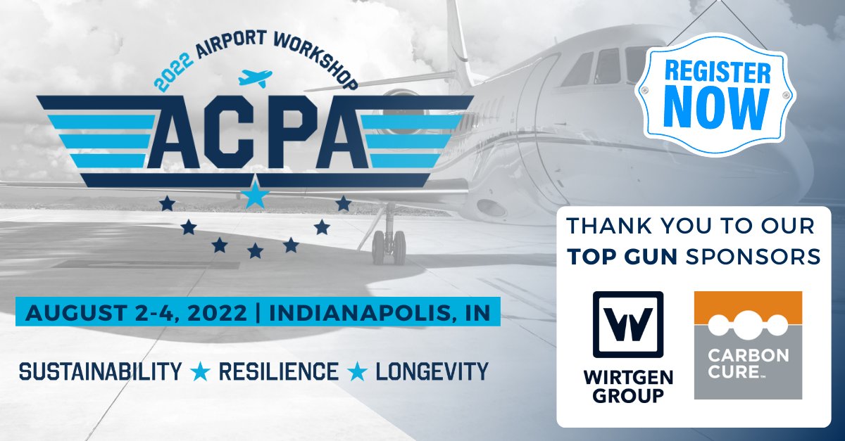 Register now for the ACPA's 2022 Airport Workshop - Advancing the Future of Airports with Concrete Pavement
hubs.li/Q01gN52C0

A special thank you to our Top Gun Sponsors - <a href="/CarbonCure/">CarbonCure Technologies</a> and <a href="/WirtgenGroup/">Wirtgen Group</a>

#sustainability #resilience #longevity