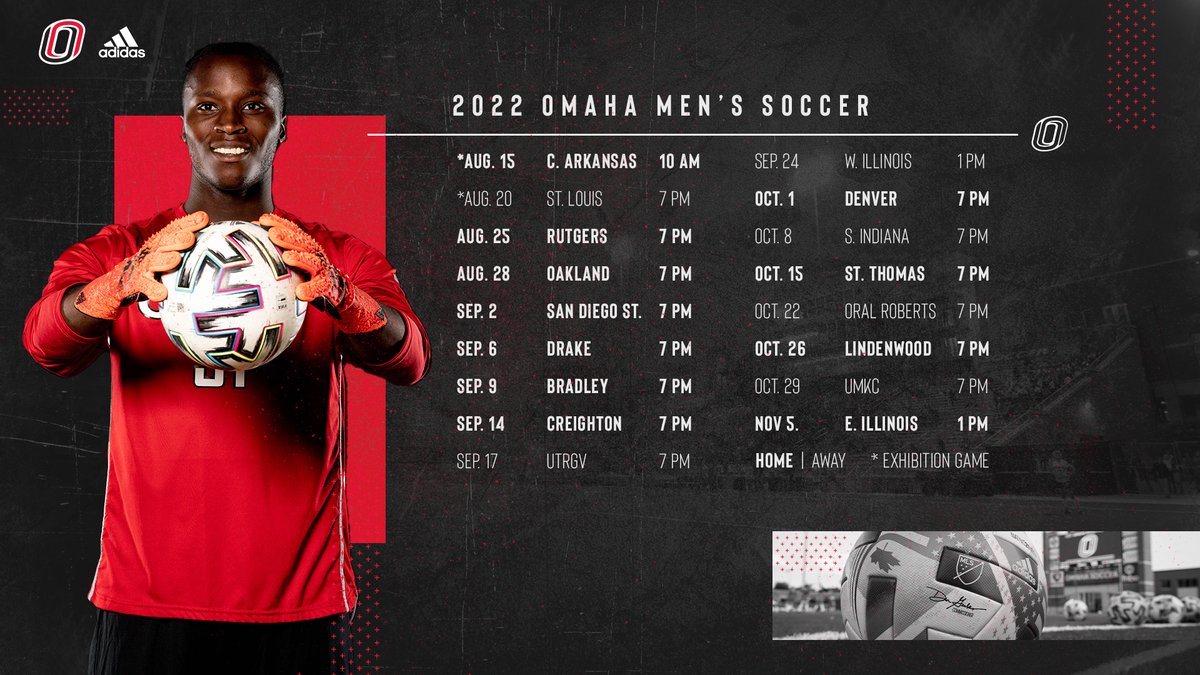 ⚫️⚽️ 𝟮𝟬𝟮𝟮 𝗔𝗖𝗧𝗜𝗢𝗡 ⚽️🔴

✖️ 11 home matches
✖️ Six match home stand
✖️ Home vs. Creighton 𝗔𝗡𝗗 Denver

📰 bit.ly/3ay5LDm
📅 bit.ly/3uM1aUW

#EveryoneForOmaha | #OmahaMSOC