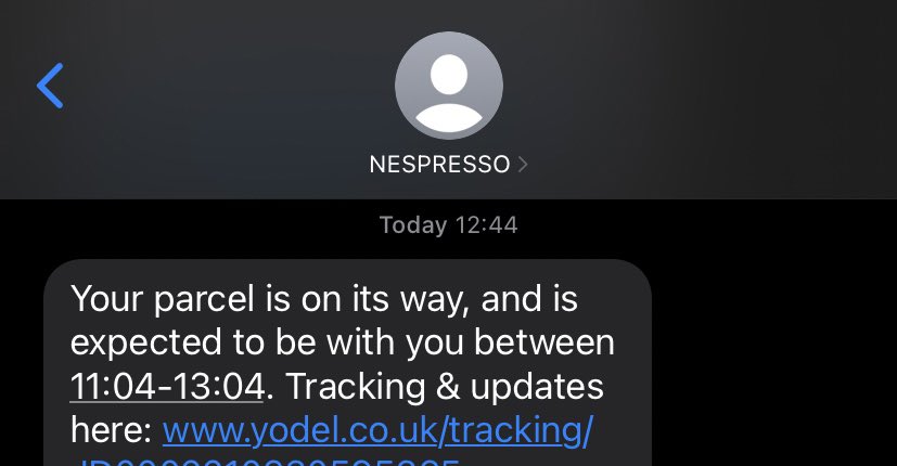 _bethanyc's tweet photo. @NespressoUK @YodelOnline I’d appreciate the text earlier that 20 mins before the end of my delivery window so I’m not out on my lunchtime stomp and end up missing my coffee delivery 🙄 sincerely, under caffeinated under impressed Bethany x https://t.co/SrlFs0KD6S