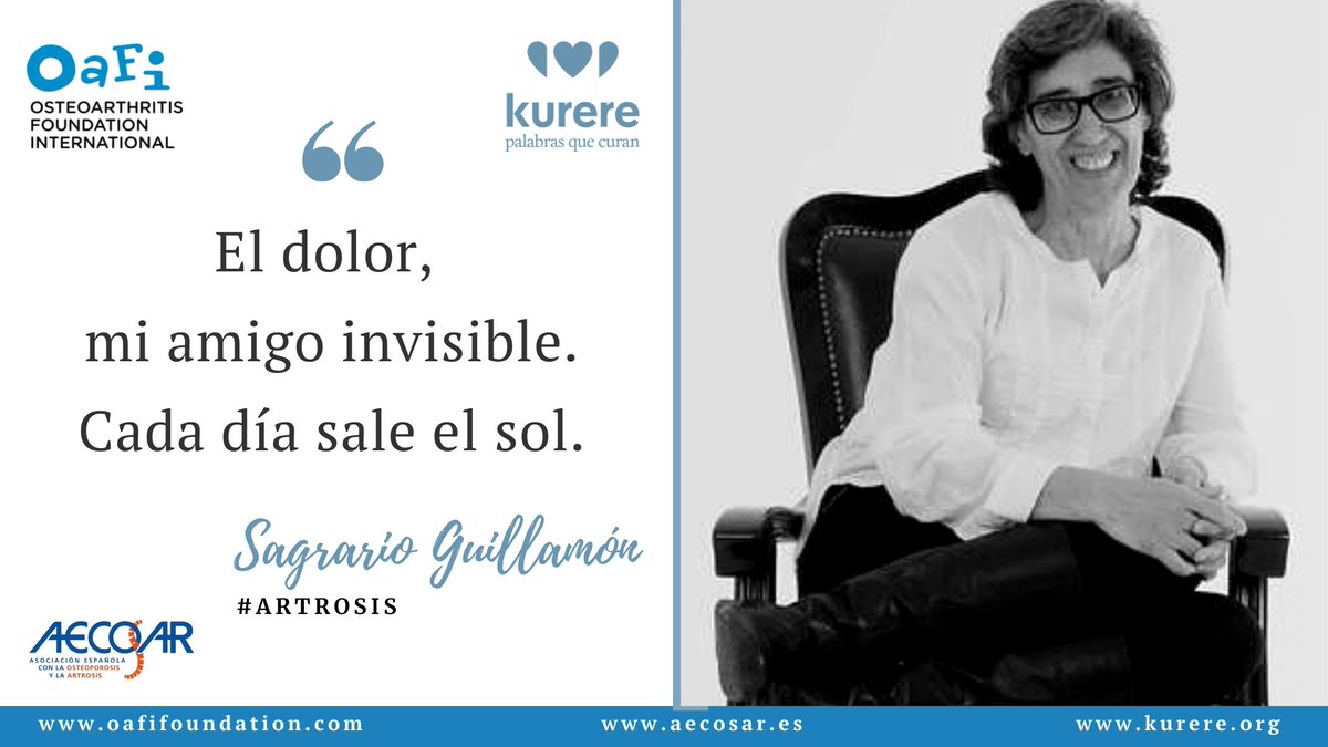 Os presentamos los primeros #testimoniosdesuperación #Artrosis #Osteoporosis <a href="/OAFIFoundation/">OAFI Foundation</a>  oafifoundation.com, aecosar.es  y #kurere
Sagrario Guillamón " El dolor, mi amigo invisible. Cada día sale el sol"kurere.org/historias/sagr…
Un abrazo
