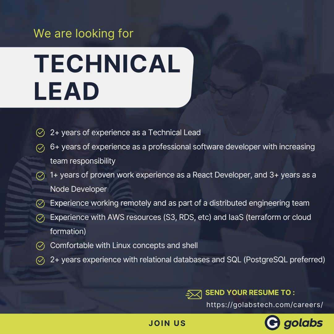 We are looking for dynamic and talented people who are passionate about taking tech to the next level🚀

✉️ jobs@golabstech.com

#technology #Job