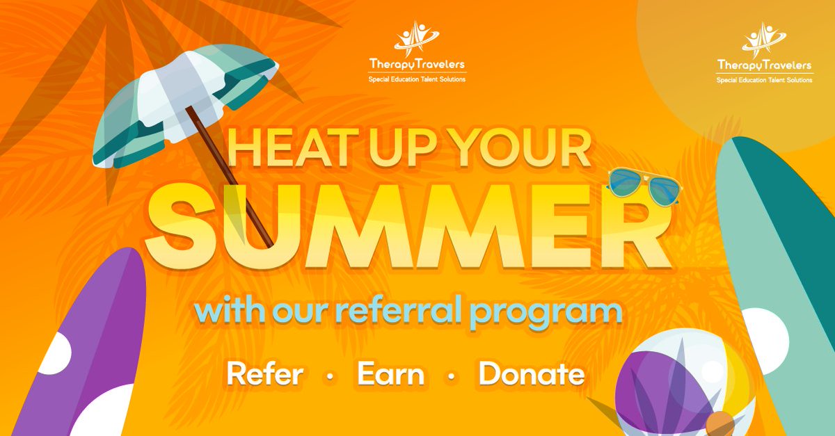 ESEStaffing's tweet photo. Have you heard about our sizzlin' summer referral program? Now through July 31, we're rewarding you with an EXTRA $1,000 when you refer a BCBA, SLP, School Psychologist, or Special Education Teacher! Refer today at: https://t.co/IwZRm10F8E https://t.co/QwVjjnNiIq