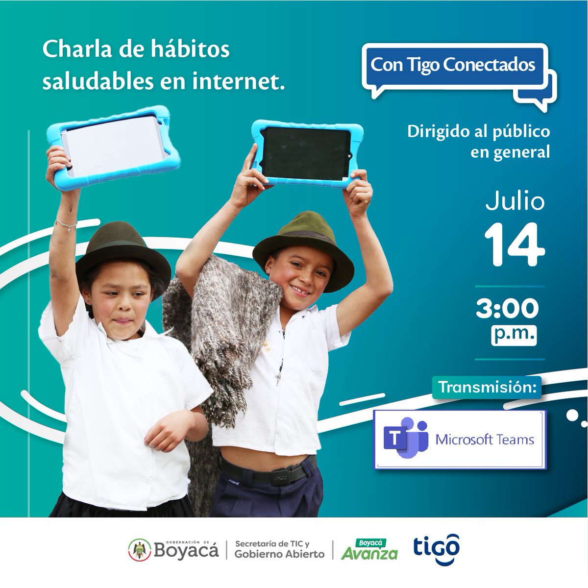 AlcaldiaStMaria's tweet photo. #DeInterés || La Dirección de Apropiación TIC de la Secretaría de TIC y Gobierno Abierto,  invita a participar en la Charla virtual de Hábitos Saludables en Internet que se llevará a cabo el próximo jueves, 14 de julio de 2022.
https://t.co/Fx6owPzB0V  #UnidosSomosMás✅ https://t.co/FFULYNz7AV