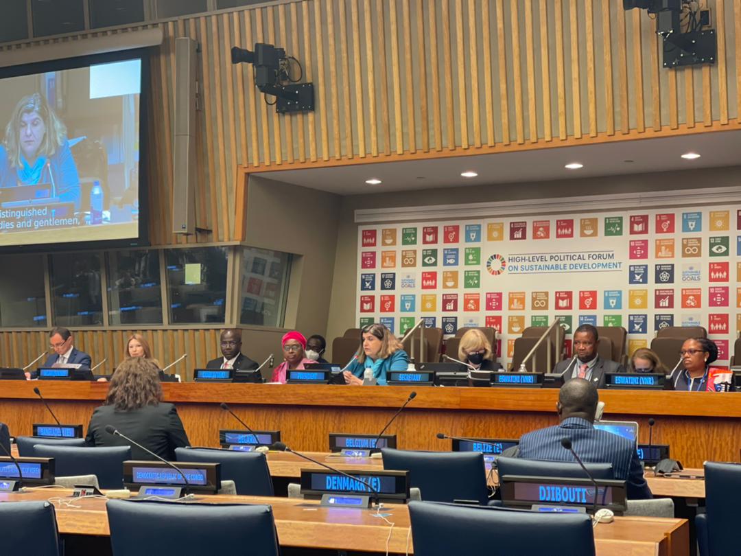 MofeaGambia's tweet photo. On 12th July 2022, the Hon. Minister for Gender, Children, and Social Welfare,  Ms. Fatou Kinteh presented the Voluntary National Review of the implementation of the SDGs on behalf of the Hon. MoF&amp;EA, Mr. Seedy K.M Keita at the UN High-Level Political Forum in New York https://t.co/tBm05ftXSi