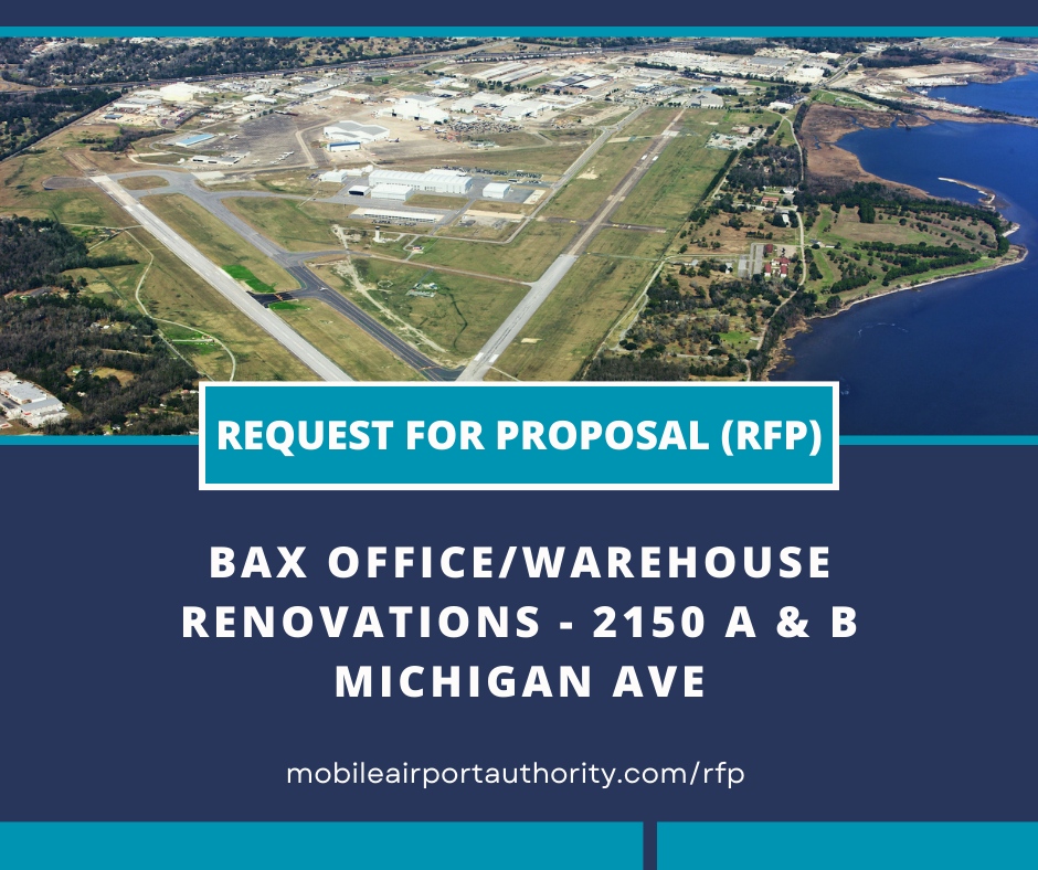 The Mobile Airport Authority invites qualified businesses to submit a proposal for the following RFP at Mobile Aeroplex at Brookley: BAX Office/Warehouse Renovations - 2150 A &amp; B Michigan Avenue. 👷🚧✈

MORE >> mobileairportauthority.com/rfp/rfp-bax-of…