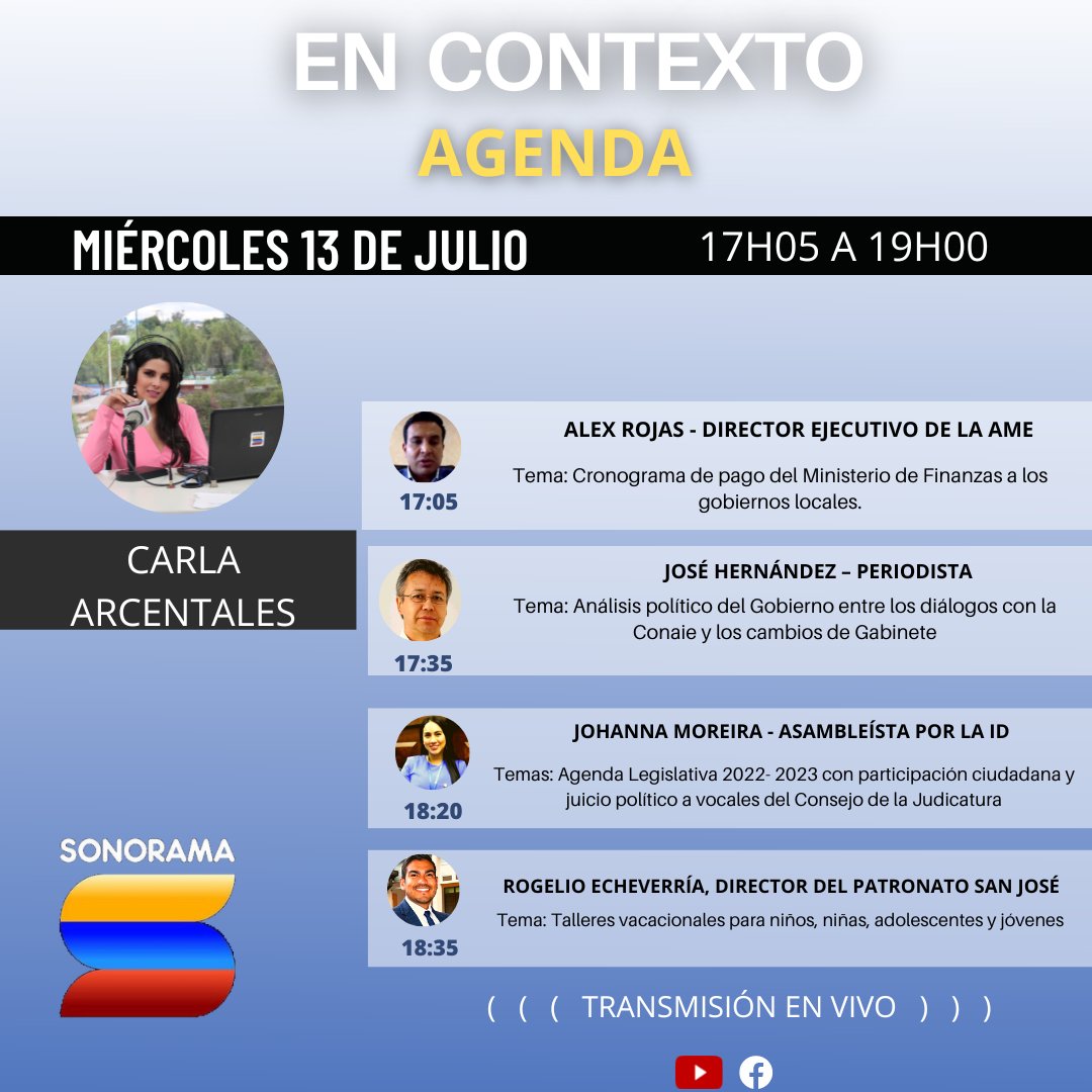radiosonoramaec's tweet image. 📆 A las 17h05 empezamos a poner EN CONTEXTO las noticias más importantes de la jornada informativa de este miércoles 13 de julio de 2022.
📻Estas es nuestra agenda de trabajo⤵