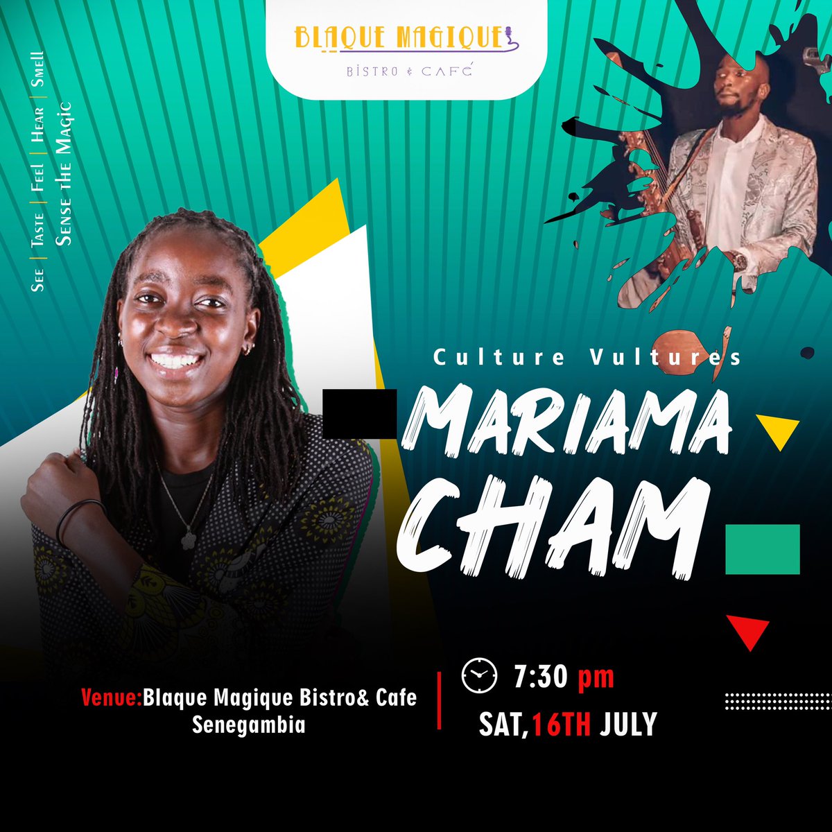 bmbistrocafe's tweet photo. We’re honored to have @MariamaCham grace us with her golden voice live at the @bmbistrocafe, joined by the rising @CultureVulturesBand to showcase some amazing sounds this Saturday July 16th

Come through and enjoy yourselves along with some amazing menu for the evening 
.
. https://t.co/J0LQQHttnz